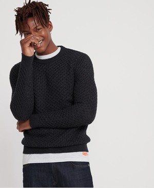 Superdry Edit Cable Crew Neck Férfi Ugró Sötét Szürke | KCXWY8692